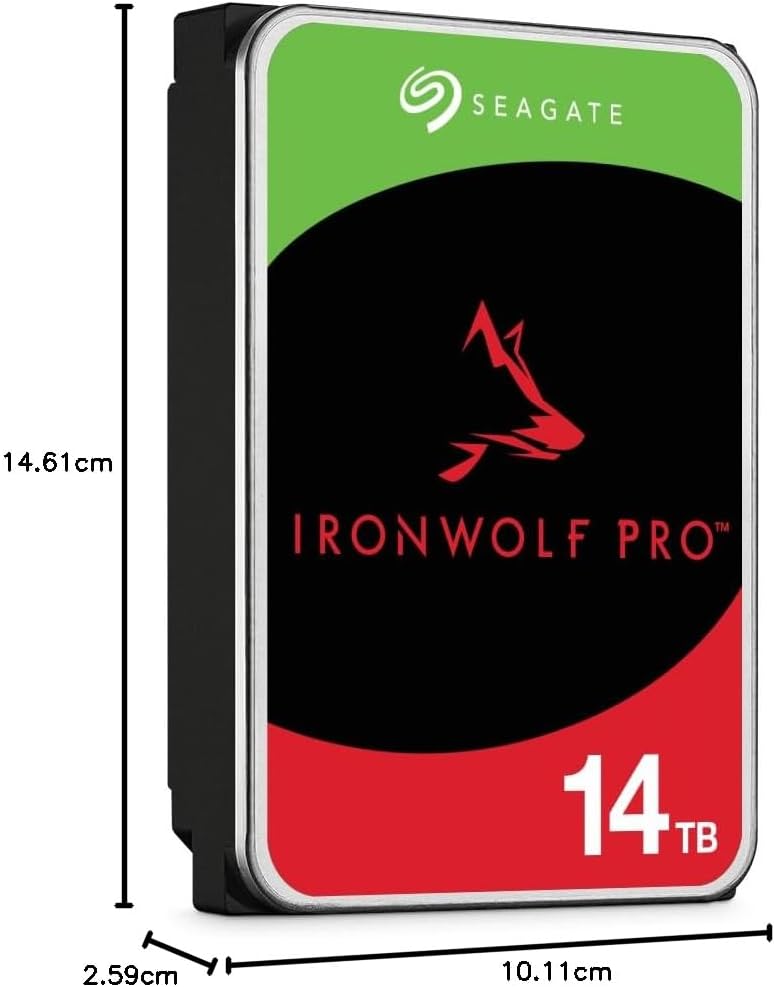 Seagate IronWolf Pro, 14 TB, NAS Internal Hard Drive, CMR 3.5 Inch, SATA 6 Gb/s 7,200 RPM, 256 MB Cache, for RAID Network Attached Storage, 3 years Rescue Services, FFP (ST14000NE0008)