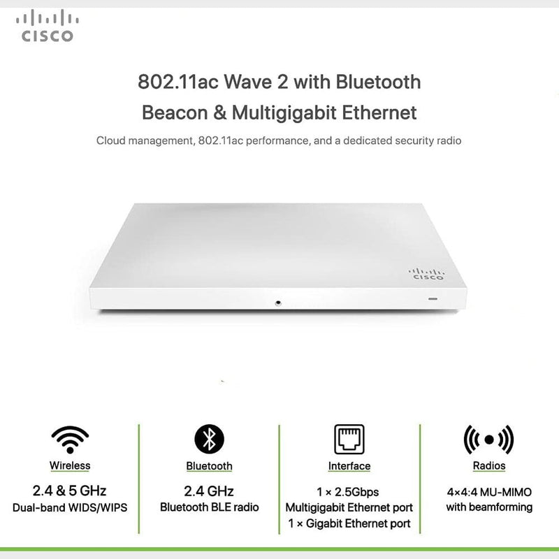 Cisco Meraki MR53-HW 4x4 80 MHz MU-MIMO 802.11ac Wave 2, 2.5 Gbps dual-radio, 24x7 real-time WIDS/WIPS with Integrated Bluetooth Low Energy Beacon and scanning radio Dual-band, Wave 2 access point 88 TECH 