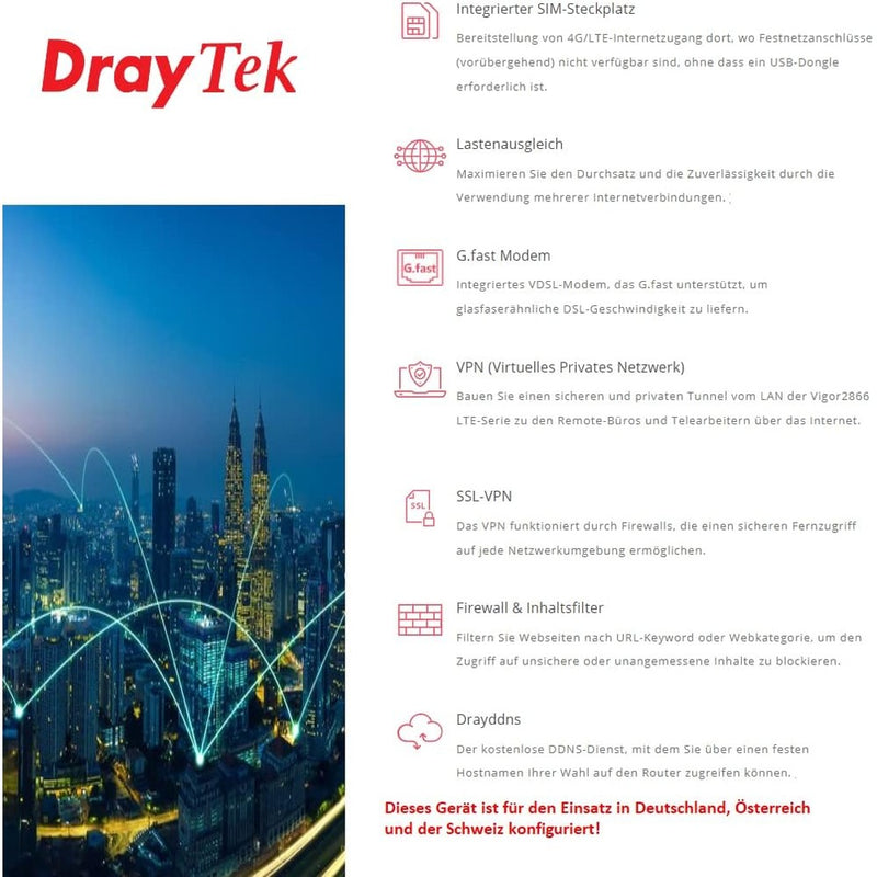 DrayTek Vigor2866Lac LTE Series 4G LTE & G.Fast Router for Small and Medium Business 88 TECH 