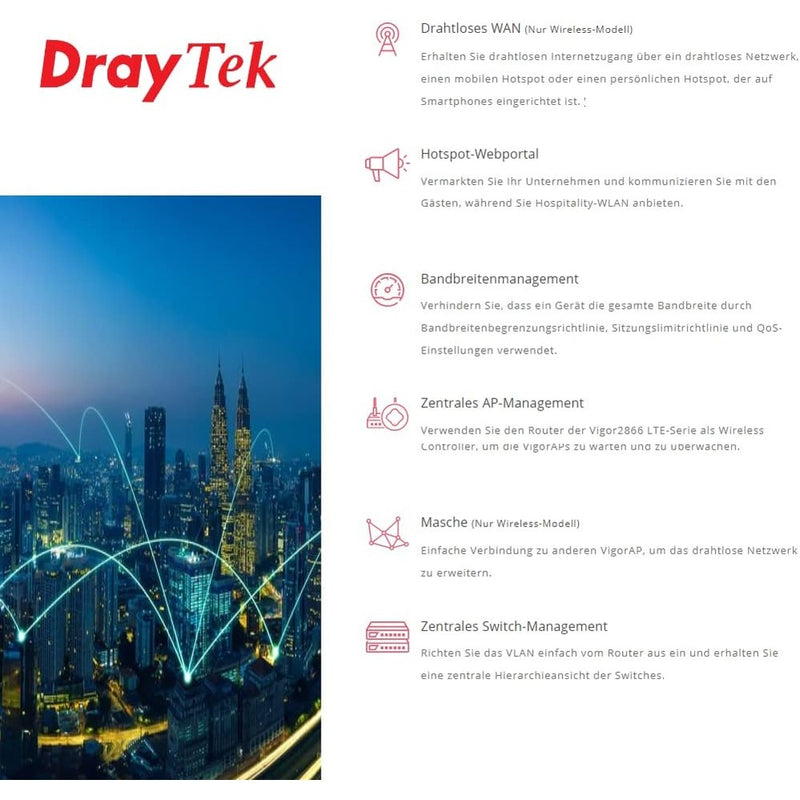 DrayTek Vigor2866Lac LTE Series 4G LTE & G.Fast Router for Small and Medium Business 88 TECH 