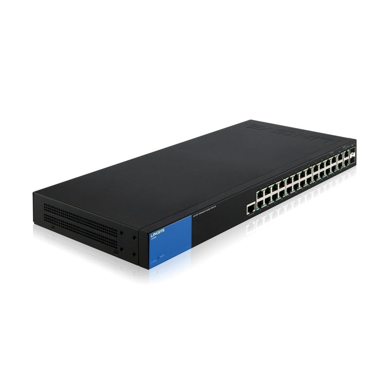 Linksys 28-Port Managed Gigabit Switch - 28 Ports - Manageable - 28 x RJ-45 - 2 x Expansion Slots - 10/100/1000Base-T, 1000Base-X - Desktop - LGS528 88 TECH 