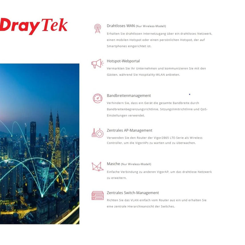 DrayTek Vigor2865Lac LTE Series 4G LTE & VDSL2 35b VPN Firewall Router Annex-A 88 TECH 