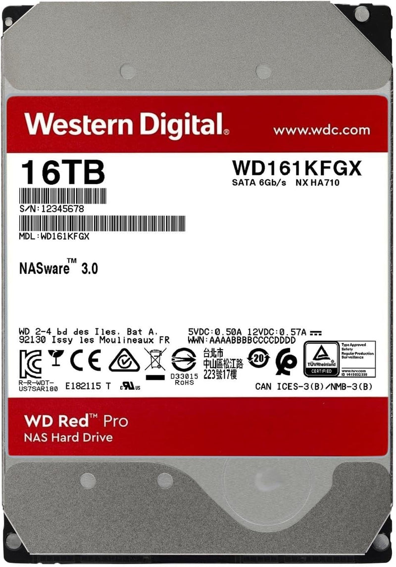 WD Red Pro 16TB NAS 3.5" Internal Hard Drive - 7200 RPM Class, SATA 6 Gb/s, CMR Recording Technology, 512MB Cache