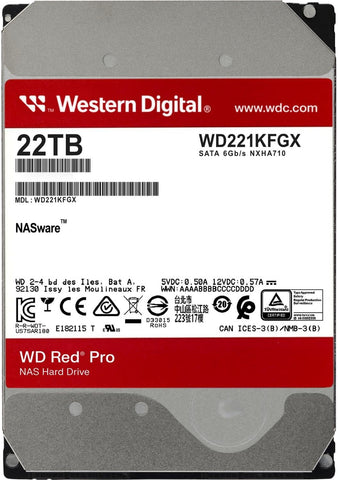 WD Red Pro 22TB NAS 3.5" Internal Hard Drive - 7200 RPM Class, SATA 6 Gb/s, CMR Recording Technology, 512MB Cache
