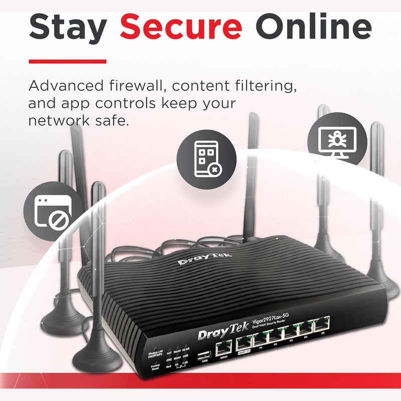 DrayTek Vigor 2927Lax-5G Dual AX3000 WiFi 6 WAN Ethernet Router 88 TECH 2927Lax-5G, DrayTek, Draytek Vigor, V2927LAX-5G-K, Vigor 2927Lax-5G, Vigor2927Lax-5G LTE Router