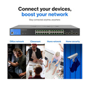 Linksys 24 Port Gigabit Managed Network Switch with 4 x 1Gb Uplink SFP Slots - POE / POE+ Ports, QOS, Static Routing, VLAN, IGMP Features - Metal Housing, Desktop or Wall Mount - LGS328PC 88 TECH 