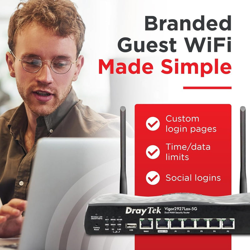 DrayTek Vigor 2927Lax-5G Dual AX3000 WiFi 6 WAN Ethernet Router 88 TECH 2927Lax-5G, DrayTek, Draytek Vigor, V2927LAX-5G-K, Vigor 2927Lax-5G, Vigor2927Lax-5G LTE Router