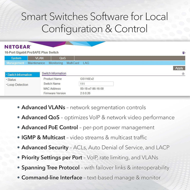 NETGEAR 52-Port PoE Gigabit Ethernet Smart Switch GS752TPP - Managed, Optional Insight Cloud Management, 48 x PoE+ @ 760W, 4 x 1G SFP, Desktop or Rackmount, and Limited Lifetime Protection 88 TECH 