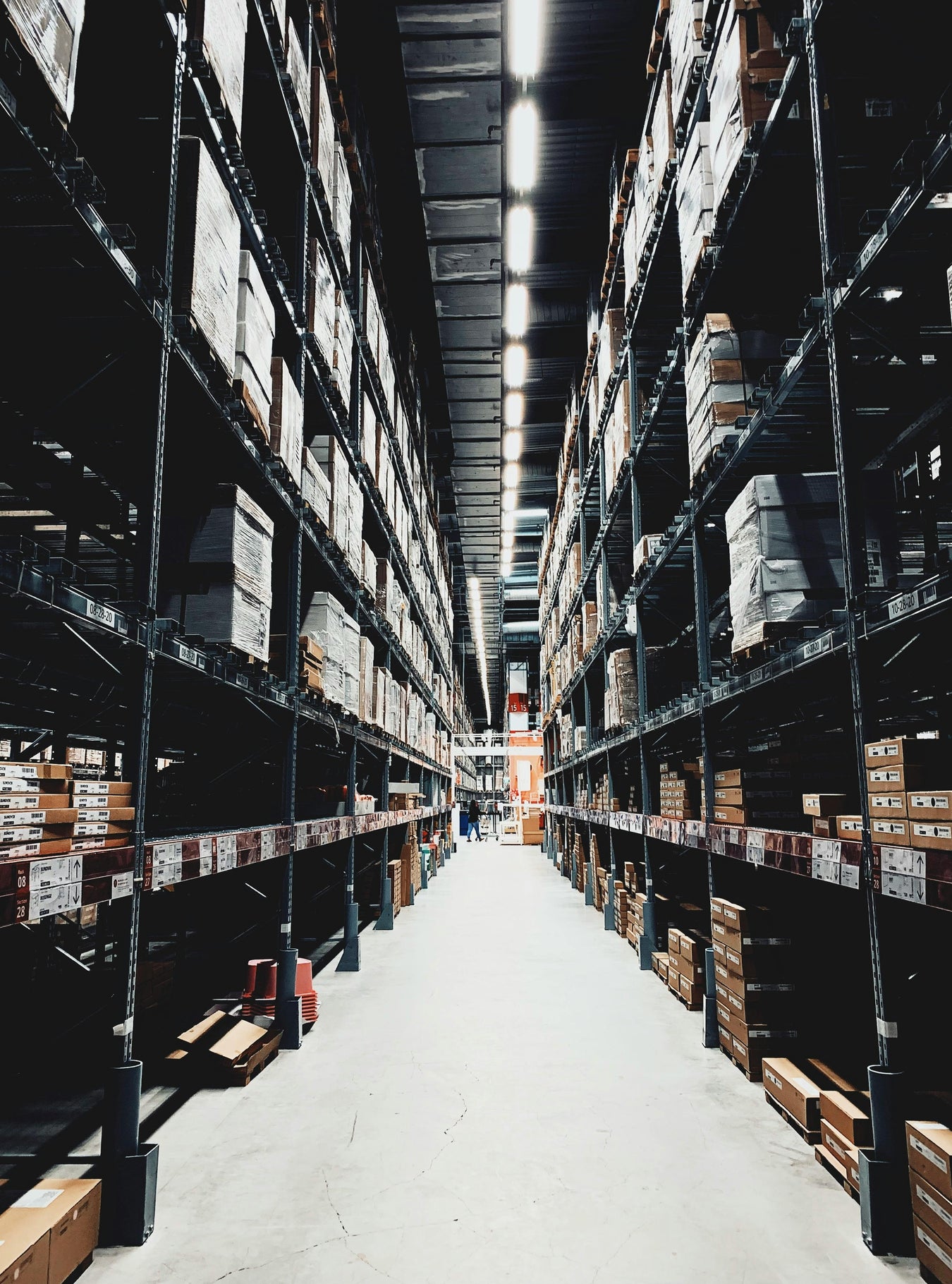 Warehouse shelving with IT hardware stock